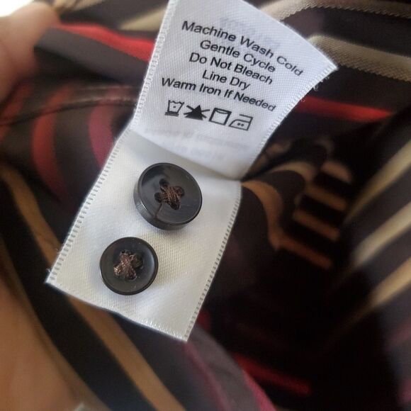 Coldwater Creek Blouse Size S 8 Brown Red Stripe No Iron Long Sleeve Button - Picture 13 of 15